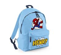 Superhero Bag, Personalised Backpack, Gift For Kids, Boy, man Cartton Bag, Birthday, Christmas Fashion Backpack for Nursery, Bookbags, Rucksack Shoulder Bag. (Sky Blue French Navy)