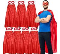Superhero Capes and Masks for Adults Bulk-Men Women Super Hero Costume Halloween Dress Up Party Favors -7 Pack (Red)