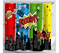 Superhero City Wars Explosion Shower Curtain Fall Curtains Waterproof Colorful Funny with Bathroom Fabric 12 Hooks 72x72 inches
