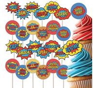 Superhero Comic Book Cupcake Toppers Set - 24pc - Birthday Celebration Cupcake & Cake Decorations