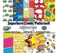 Superhero Comic Patterned Scrapbook Paper: Super Hero Themed Scrapbooking Paper | 20 Double-Sided Sheets | 8.5" x 8.5" Decorative Craft paper Pad | ... Card Making and Origami Craft Projects