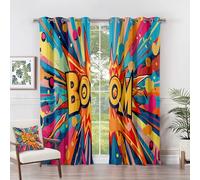 Superhero Curtains for Boys Bedroom - Superhero Curtains - Boom Comic Book Pop Art Blackout Curtains 52 x 84 Inch (Width x Drop) 2 Panels, Retro Colourful Fun Eyelet Curtains & Drapes