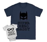 Superhero Daddy + Sidekick Duo Babygrow and T-Shirt 3-6m Babygrow | 2XL T-Shirt White + Navy New Baby Arrival Father Gift