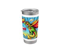 Superhero Dino in a Vivid Comic Adventure Stainless Steel Insulated Tumbler