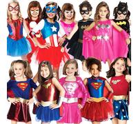 Pink Supergirl Girls Fancy Dress Superhero Superman Kids Costume Outfit 3-10 Y