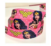 Superhero Grosgrain Ribbon 2M X 22MM for Birthday Cakes, Decoration Present Gift Wrap Bows Toppers Wreaths Cards Wrapping Art Craft Ribbon from a UK Specialised Seller (Pink Wonder Woman)