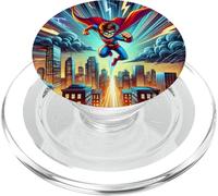 Superhero Kid Blowing Through City in a Thunderstorm PopSockets PopGrip for MagSafe