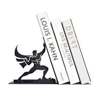Superhero Metal Bookend - 6.5 Inch Heavy-Duty Book Holder with Anti-Slip Base, Unique Decorative Book Stand for Home or Office Shelf, Holds Large Books - Black