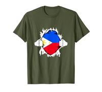 Superhero Philippine Flag Funny Filipino Hero Pinoy Pride T-Shirt, Men, Olive Green, Small