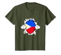 Superhero Philippine Flag Funny Filipino Hero Pinoy Pride T-Shirt, Youth, Olive Green, Large