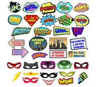 Superhero Photo Booth Props - Comic Superhero Party Decorations Set for Selfie & Photo Booth Pics - 35 Colorful Super Hero Props and Masks - Superhero Party Supplies Set by Scapa Pro