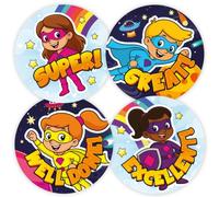 Superhero Reward Stickers for Teachers, 144 School Stickers for Children, 30mm Round Well Done Stickers