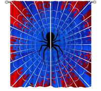Superhero Spider Web Curtains,Blue Red Window Treatments for Kids Boy Bedroom Office Study Halloween Theme Spider Print Polyester Fabric Window Drapes 2 Panel Set Total Size 63 x 63 Inch