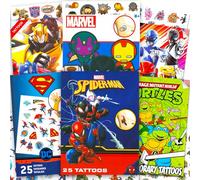 Superhero Tattoos for Boys Ultimate Bundle ~ 300 Pcs Super Hero Temporary Tattoos for Kids Birthday Party Favors | Marvel Avengers Batman Superman TMNT Power Rangers Transformers