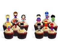 Superhero Theme Boy Girl Combo #1 Edible Cupcake Toppers - Stand Up Wafer Cake Decorations (Pack of 24)