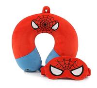Superhero Travel Pillow for Kids & Adults with Sleep Eye Mask, Memory Foam U-Shaped Neck Pillow with Washable Cover, Soft Head Support Travel Accessories for Airplane Car Train Bus Recline, Red