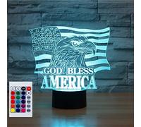 SUPERHONGJIHAO Night Light for Kids 3D American Flag Led Lamp with Remote Control 16 Color Changing Xmas Birthday Gift for Child
