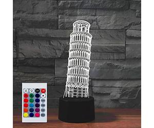 SUPERHONGJIHAO Night Light for Kids 3D The Leaning Tower of Paris Led Lamp with Remote Control 16 Color Changing Xmas Birthday Gift for Child