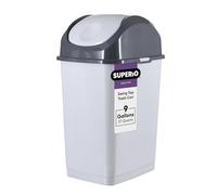 Superio Kitchen Trash Can with Swing Top Lid 9 Gallon Slim Waste Bin 37 Qt Sturdy Plastic Garbage Can Medium Recycling Bin for Office, Bathroom, Under Counter, Dorm, Bedroom (Smoke White/Grey)