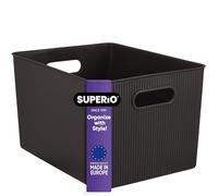 Superio Ribbed Collection - Decorative Plastic Basket Open Home Storage Bins Organizer, X-Large Brown (1 Pack) Container Boxes for Organizing Closet Storage Bins for Shelves 22 Liter/23 Quart