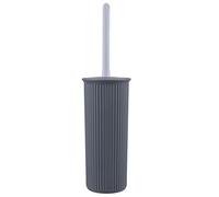 Superio Ribbed Collection - Decorative Plastic Toilet Bowl Brush and Holder Set, Grey (1 Pack) Cleaner Scrubber for Bathroom