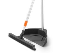 Superio Silicone Broom - Carpet Rake with 35" Long Handle Dustpan Set - Rubber Broom for Pet Hair on Carpet & Hardwood Floors, Stand-Up Dustpan with Aluminum Handle - Gray