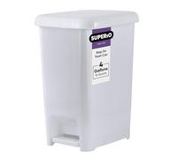 Superio Slim Step On Pedal Plastic Trash Can, Waste Bin for Under Desk, Office, Bedroom, Bathroom, Kitchen (4 gal) (White Smoke)
