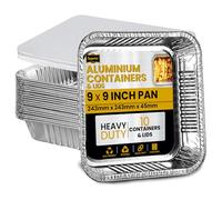 Superior 10-Pack Aluminium Foil Trays with Paper Lids, Heavy Duty Aluminium Takeaway Containers, Freezer & Oven Safe Tin Foil Trays For Baking, Cooking, Broiling, Storage Containers, 9 x 9 inch