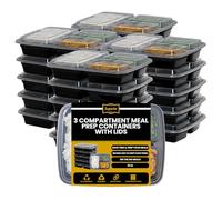 Superior 10 Pack Meal Prep Containers - 32oz Reusable 3 Compartment Food Containers-Microwave and Dishwasher Safe Prep Plastic Food Containers with Lid Divided Bento Box Lunch Tray