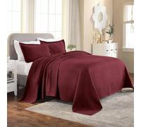 Superior 100% Cotton Basket Weave Bedspread with Shams, All-Season Premium Cotton Matelasse Jacquard Bedding, Quilted-Look Geometric Basket, Full, Garnet