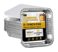 Superior 20-Pack Aluminium Foil Trays with Paper Lids, Heavy Duty Aluminium Takeaway Containers, Freezer & Oven Safe Tin Foil Trays For Baking, Cooking, Broiling, Storage Containers, 9 x 9 inch