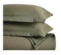 Superior 3 Piece Cotton Bedspread Set, Home Bed Decor, Decorative Bed Spread, 2 Pillow Shams, Medium Weight Blanket, Matelasse Coverlet, Bedding Essentials, Peploi Collection, King, Olive Green