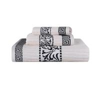 Superior 3-Piece Cotton Towel Set, Decorative Greek Pattern, Home Essentials, Absorbent Towels, Bathroom Decor, Spa, Resort, Includes 1 Hand, 1 Face and 1 Bath Towel, Athens Collection, Ivory-Black