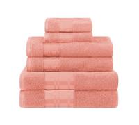 Superior 6-Piece Cotton Towel Set, Geometric Design, Dobby Border, Plush Quick Dry Towels, Decorative Bathroom, Spa, Includes 2 Bath, 2 Hand, 2 Face Towels/Washcloth, Larissa Collection, Coral