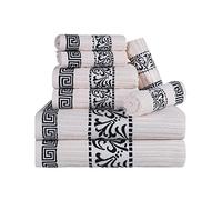 Superior 8-Piece Cotton Towel Set, Decorative Greek Pattern, Home Essentials, Absorbent Towels, Decor for Bathroom, Spa, Includes 2 Hand, 2 Face and 4 Bath Towels, Athens Collection, Ivory-Black