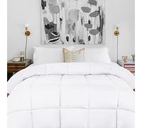 Superior Brushed Microfiber Solid Comforter, Down Alternative Bedding, Reversible, Medium Weight, Fluffy, Decorative, Plush Duvet Insert, Oversized Blanket, Box Quilt Design, Twin, White
