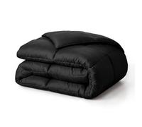 Superior Brushed Microfiber Solid Comforter, Down Alternative Bedding, Reversible, Medium Weight, Fluffy, Decorative, Duvet Insert, Oversized Blanket, Box Quilt Design, Twin/Twin XL, Black