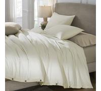 Superior Carmen 100% Cotton Relaxed Vintage Wash Duvet Cover Set, Lightweight Crisp Percale Bedding, Inner Ties, Button Closure, Matching Pillow Shams, Boho Chic Bedroom, Full/Queen, Ivory