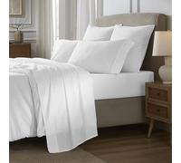 Superior Carmen 100% Cotton Relaxed Vintage Wash Sheet Set, Lightweight Crisp Percale Sheets, 1 Flat Sheet, 1 Elastic Deep Pocket Fitted Sheet, 2 Pillowcases, Boho Chic Bedroom, King, White
