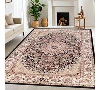 Superior Chatou Floral Medallion Border Washable Indoor Area Rug, Machine Washable Rugs, for Bedroom, Living Room, Dining, Kitchen Floors, Cotton Backing, Easy Clean Rugs, 10' x 14', Black - Ivory