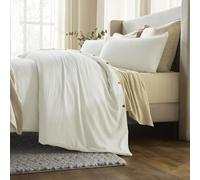 Superior Chloe 100% Cotton Percale Bed Duvet Cover Set, Matching Pillow Shams, Inner Ties, Button Closure, Vintage Wash, Boho Chic Decor, Modern Linen Bedroom Bedding, Full/Queen, Ivory
