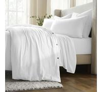 Superior Chloe 100% Cotton Percale Bed Duvet Cover Set, Matching Pillow Shams, Inner Ties, Button Closure, Vintage Wash, Boho Chic Decor, Modern Linen Bedroom Bedding, King/California King, White