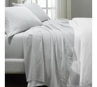 Superior Chloe 100% Cotton Percale Bed Sheet Set, 1 Flat Sheet, 1 Elastic Deep Pocket Fitted Sheet, 2 Pillowcases, Vintage Wash, Boho Chic Decor, Modern Bedroom Essentials, California King, Silver