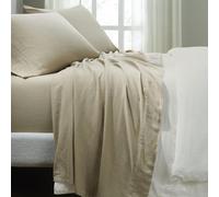 Superior Chloe 100% Cotton Percale Bed Sheet Set, 1 Flat Sheet, 1 Elastic Deep Pocket Fitted Sheet, 2 Pillowcases, Vintage Wash, Boho Chic Decor, Modern Linen Sheets, Bedroom Essentials, Queen, Beige