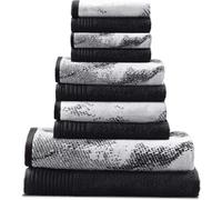 Superior Cotton 10 Piece Assorted Solid and Marble Towel Set, Includes 2 Bath, 4 Hand, 4 Washcloths/Face Towels, Soft, Absorbent, Decorative Bathroom Accessories, Home Essentials, Black