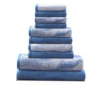 Superior Cotton 10 Piece Assorted Solid and Marble Towel Set, Includes 2 Bath, 4 Hand, 4 Washcloths/Face Towels, Soft, Absorbent, Decorative Bathroom Accessories, Home Essentials, Blue