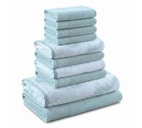 Superior Cotton 10 Piece Assorted Solid and Marble Towel Set, Includes 2 Bath, 4 Hand, 4 Washcloths/Face Towels, Soft, Absorbent, Decorative Bathroom Accessories, Home Essentials, Cyan