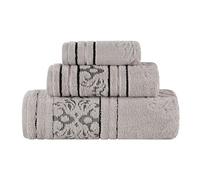 Superior Cotton 3 Piece Towel Set, Includes 1 Bath, 1 Hand, 1 Washcloth/Face Towel, Quick Dry, Home Essentials, Shower, Spa, Luxury Plush Soft Absorbent Towels, Zero Twist, Jacquard Floral, Platinum