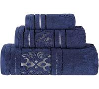 Superior Cotton 3 Piece Towel Set, Includes 1 Bath, 1 Hand, 1 Washcloth/Face Towel, Quick Dry, Home Essentials, Shower, Spa, Luxury Plush Soft Absorbent Towels, Zero Twist, Jacquard Floral, Navy Blue