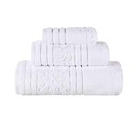 Superior Cotton 3 Piece Towel Set, Includes 1 Bath, 1 Hand, 1 Washcloth/Face Towel, Quick Dry, Home Essentials, Shower, Spa, Luxury Plush Soft Absorbent Towels, Zero Twist, Jacquard Floral, White